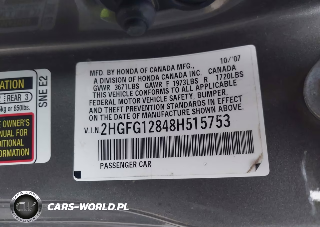 2008 Honda Civic Ex VIN:2HGFG12848H515753 - 9