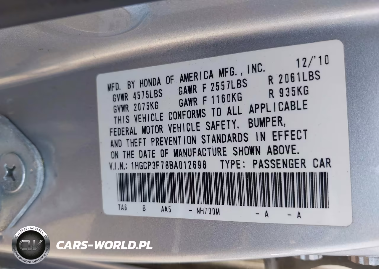 2011 Honda Accord 3.5 Ex VIN:1HGCP3F78BA012698 - 9