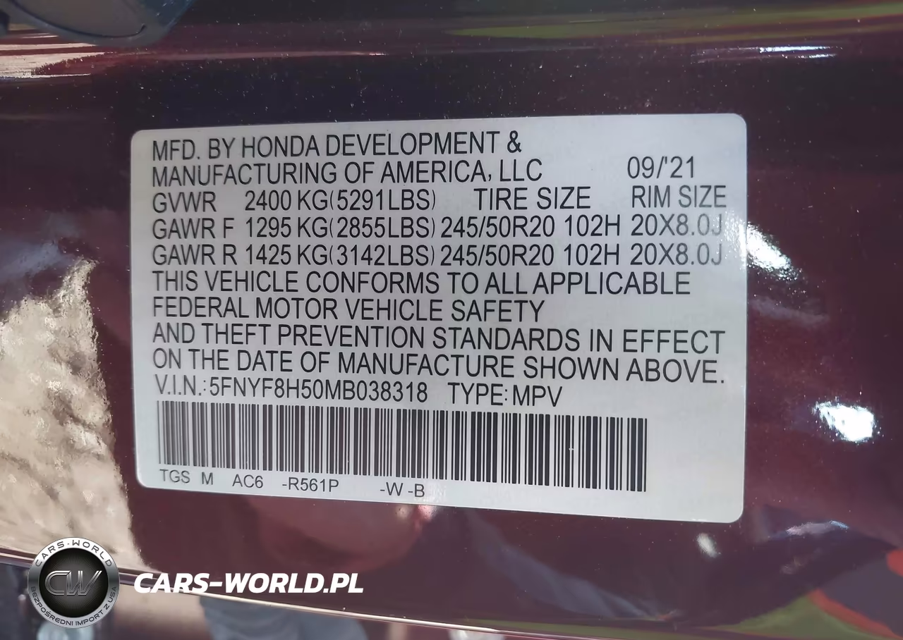 2021 Honda Passport Awd Ex-L VIN:5FNYF8H50MB038318 - 9