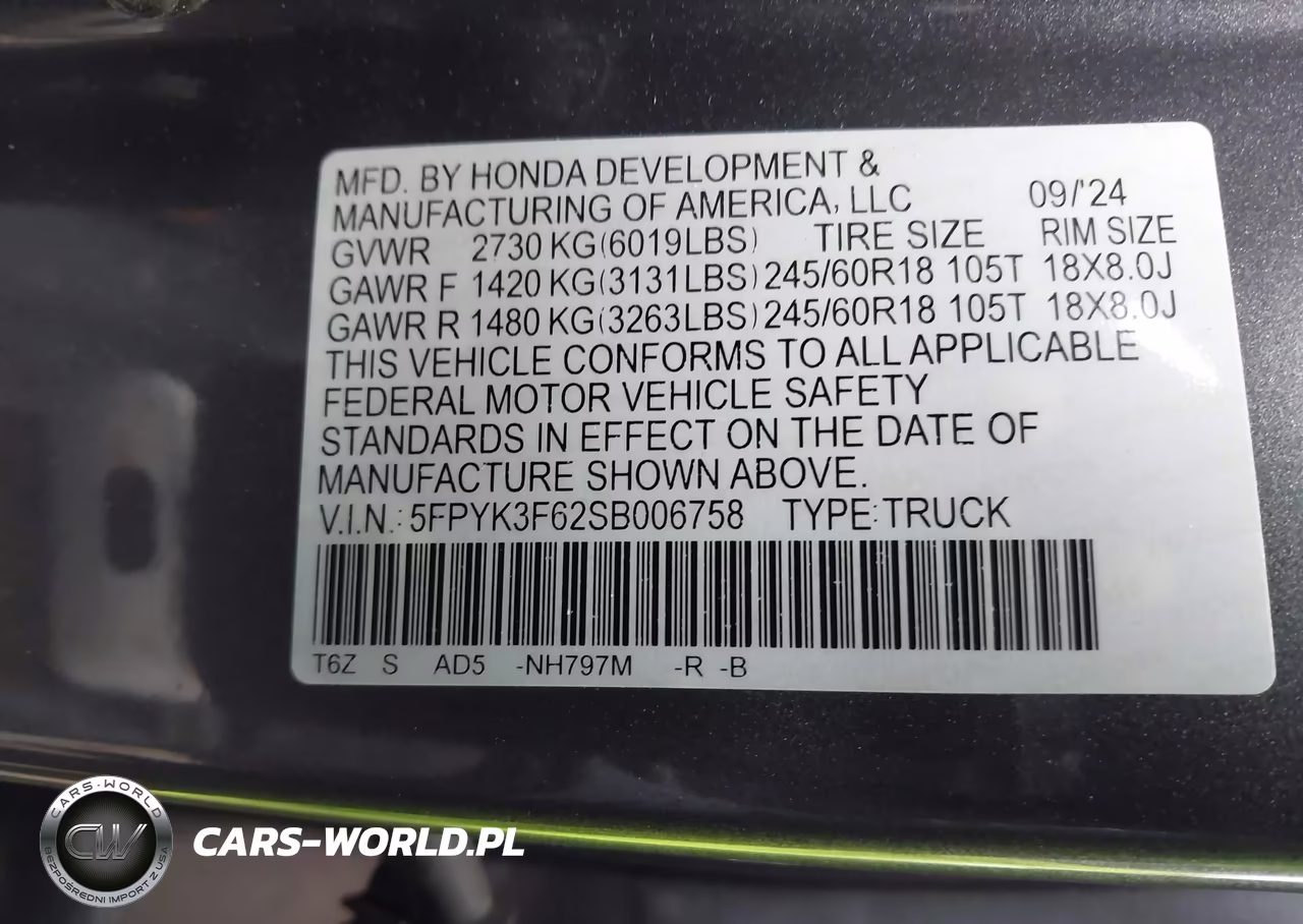 2025 Honda Ridgeline Trailsport VIN:5FPYK3F62SB006758 - 9