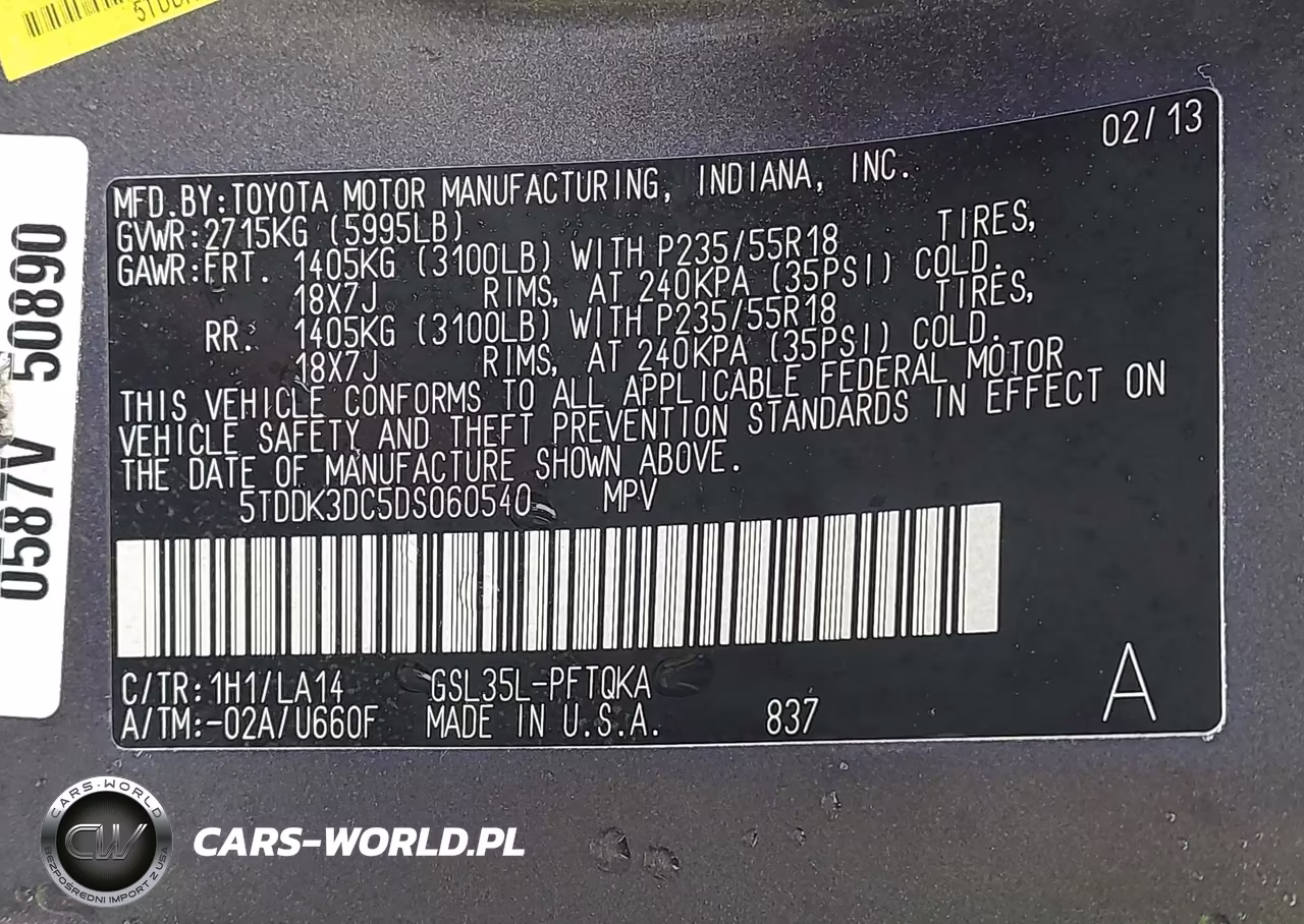 2013 Toyota Sienna Limited 7 Passenger VIN:5TDDK3DC5DS060540 - 9
