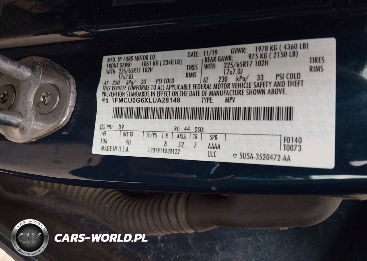 2020 Ford Escape Se VIN:1FMCU0G6XLUA28148 - 9
