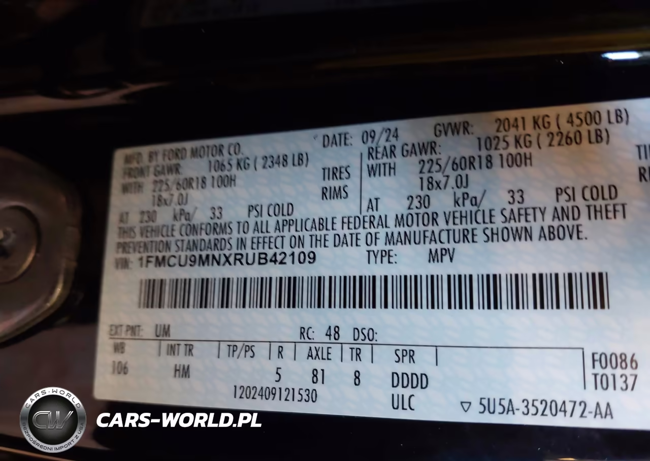 2024 Ford Escape St-Line VIN:1FMCU9MNXRUB42109 - 9
