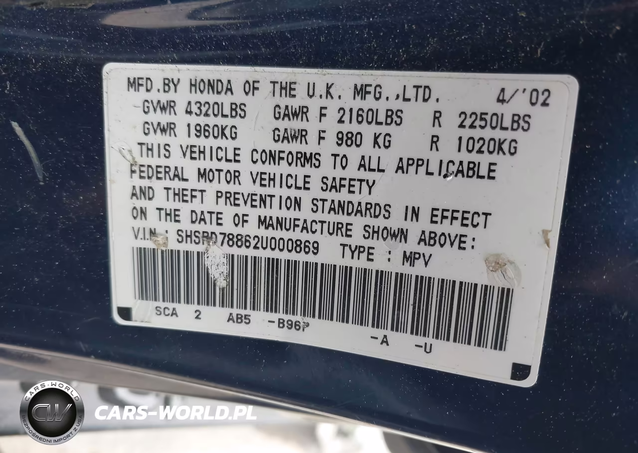 2002 Honda Cr-V Ex VIN:SHSRD78862U000869 - 9