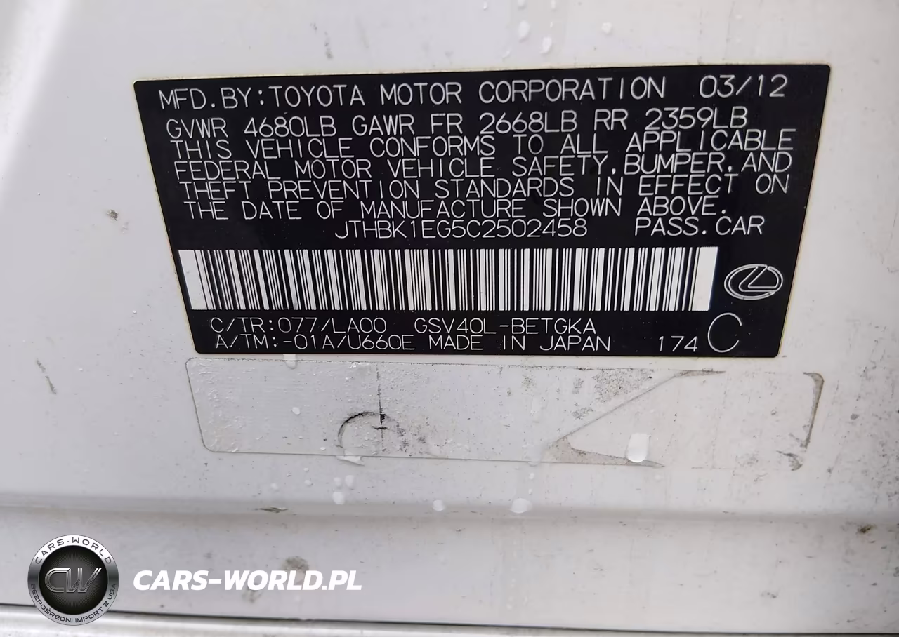 2012 Lexus Es 350 VIN:JTHBK1EG5C2502458 - 9