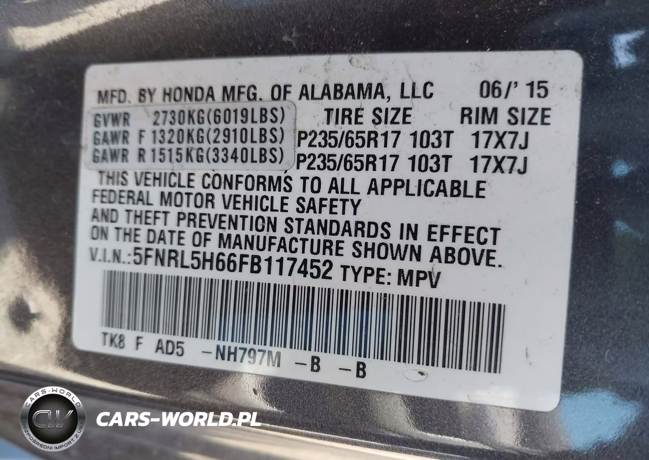 2015 Honda Odyssey Ex-L VIN:5FNRL5H66FB117452 - 9