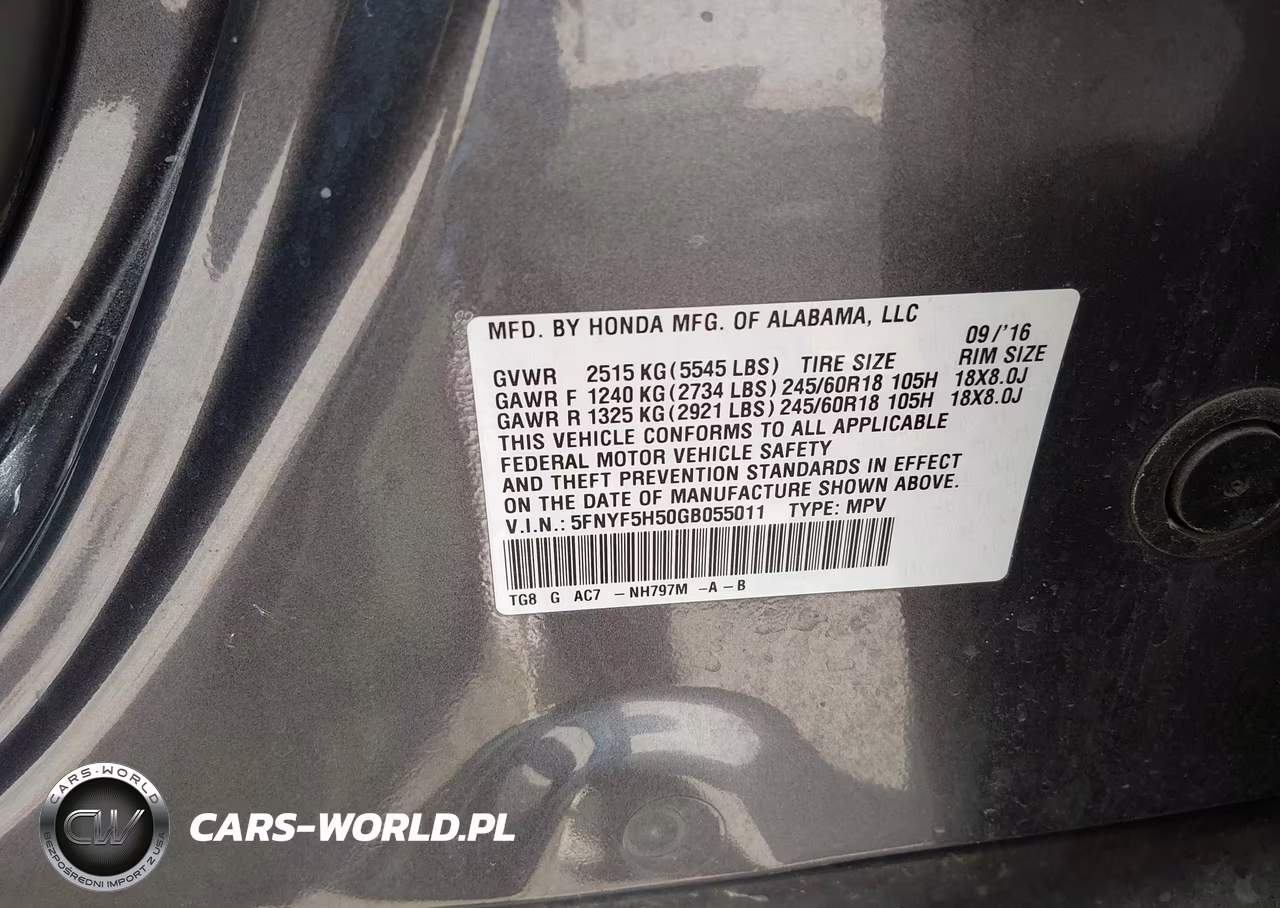 2016 Honda Pilot Ex-L VIN:5FNYF5H50GB055011 - 9