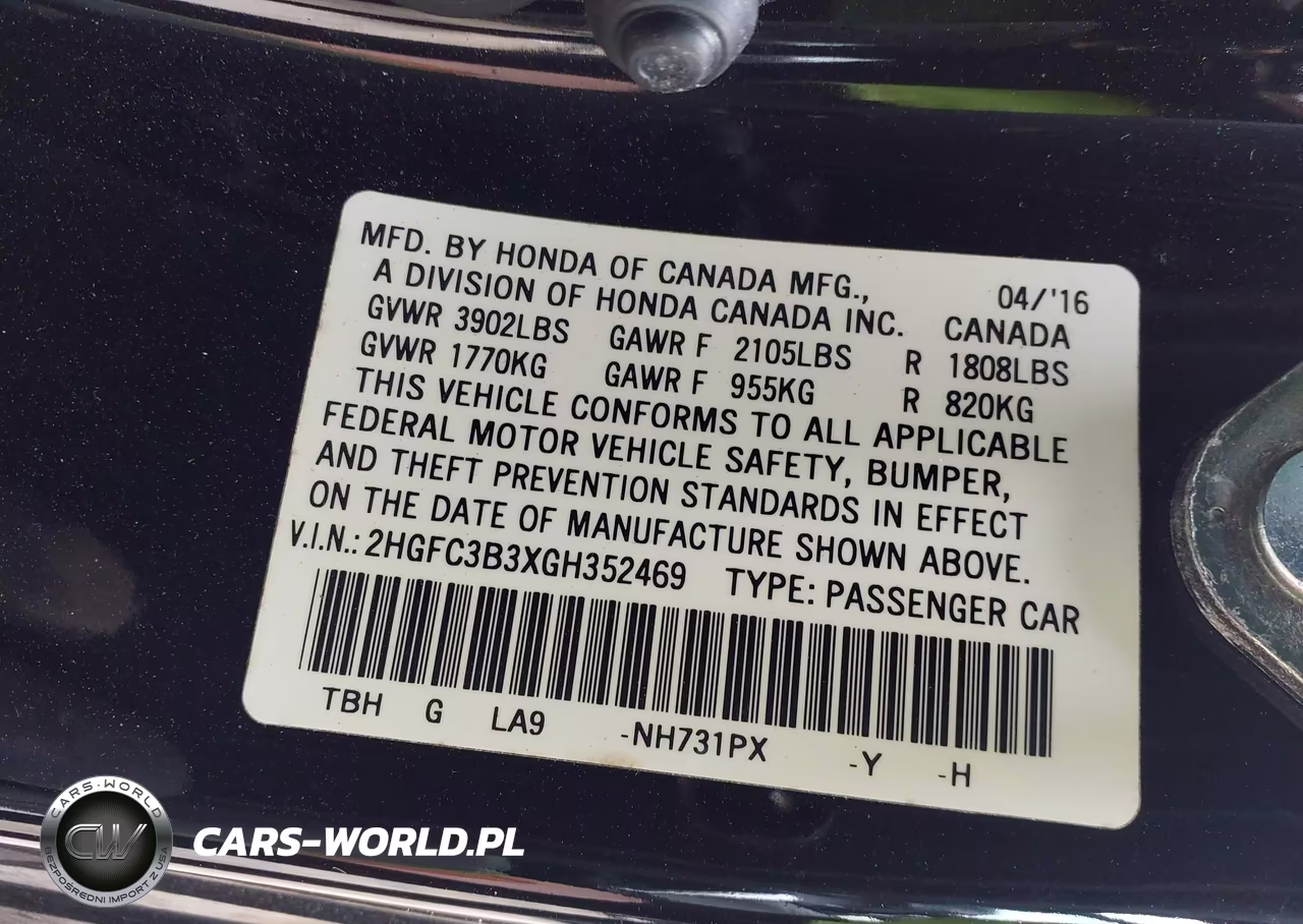 2016 Honda Civic Ex-T VIN:2HGFC3B3XGH352469 - 9