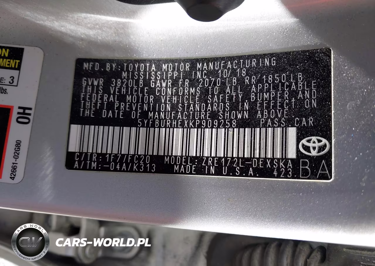 2019 Toyota Corolla Se VIN:5YFBURHEXKP909258 - 9