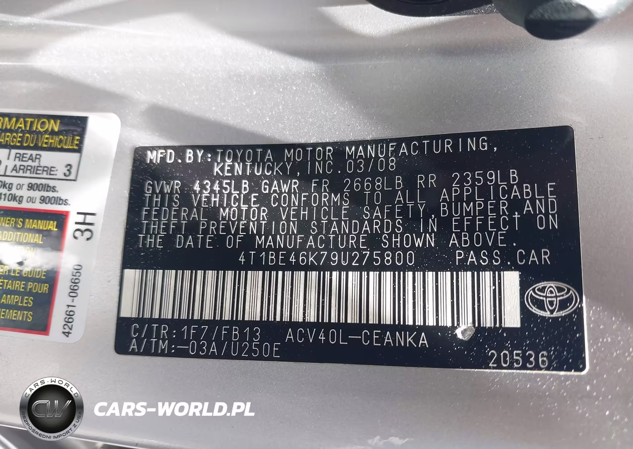 2009 Toyota Camry Le VIN:4T1BE46K79U275800 - 9
