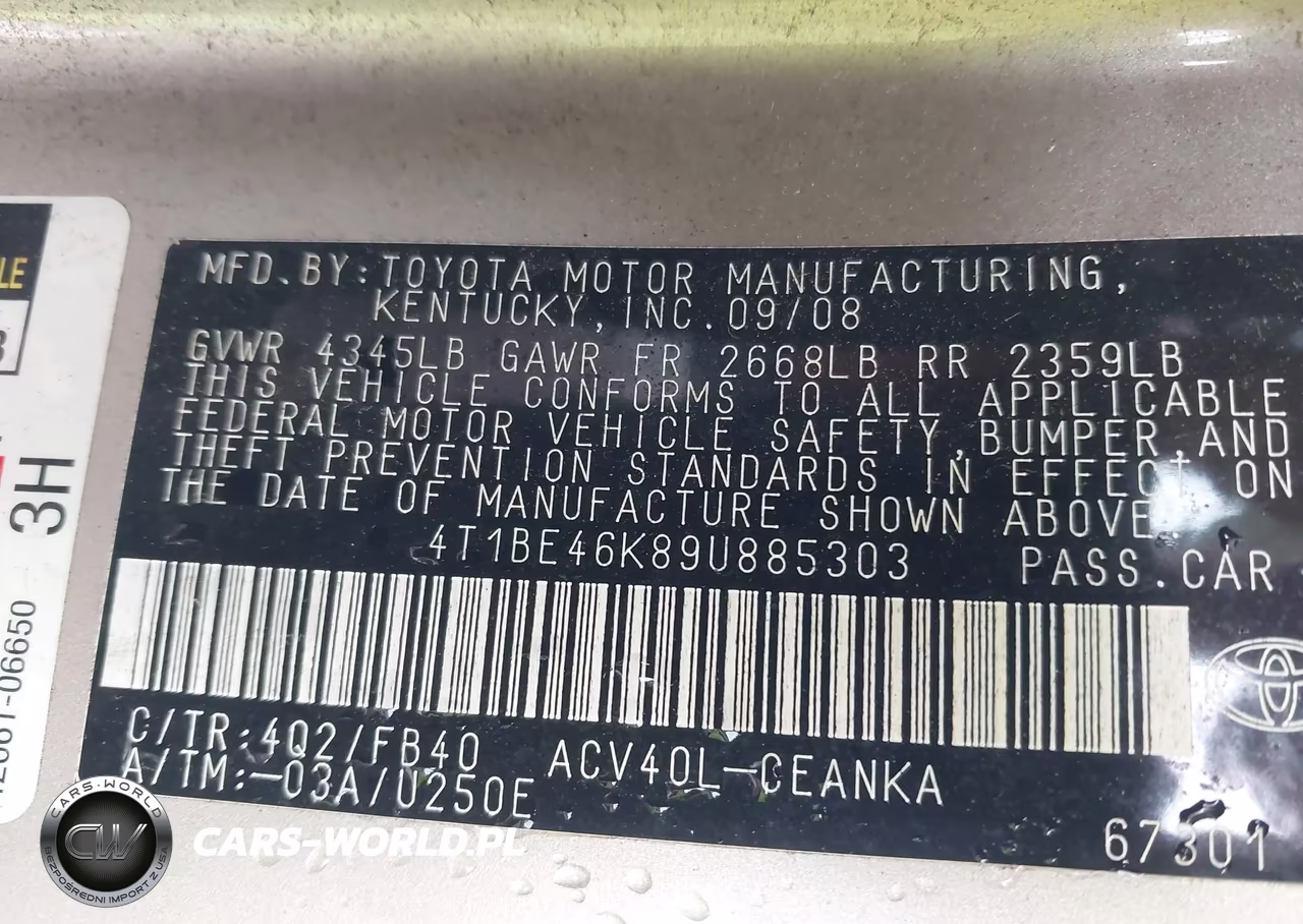2009 Toyota Camry Le VIN:4T1BE46K89U885303 - 9