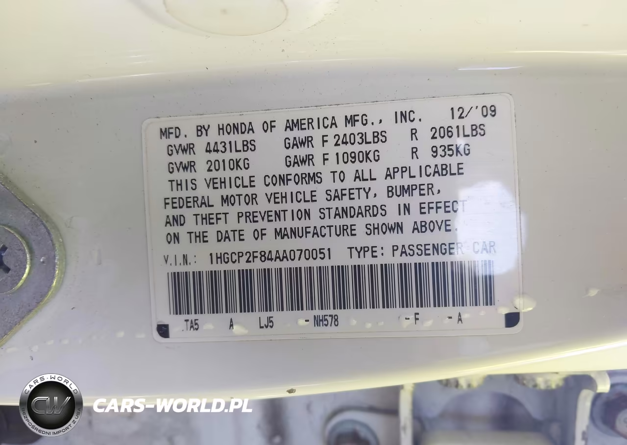 2010 Honda Accord 2.4 Ex-L VIN:1HGCP2F84AA070051 - 9