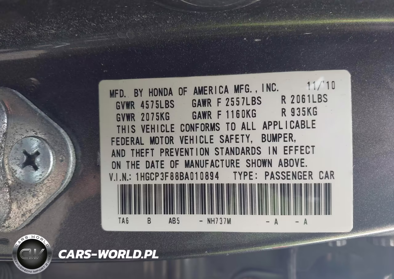 2011 Honda Accord 3.5 Ex-L VIN:1HGCP3F88BA010894 - 9