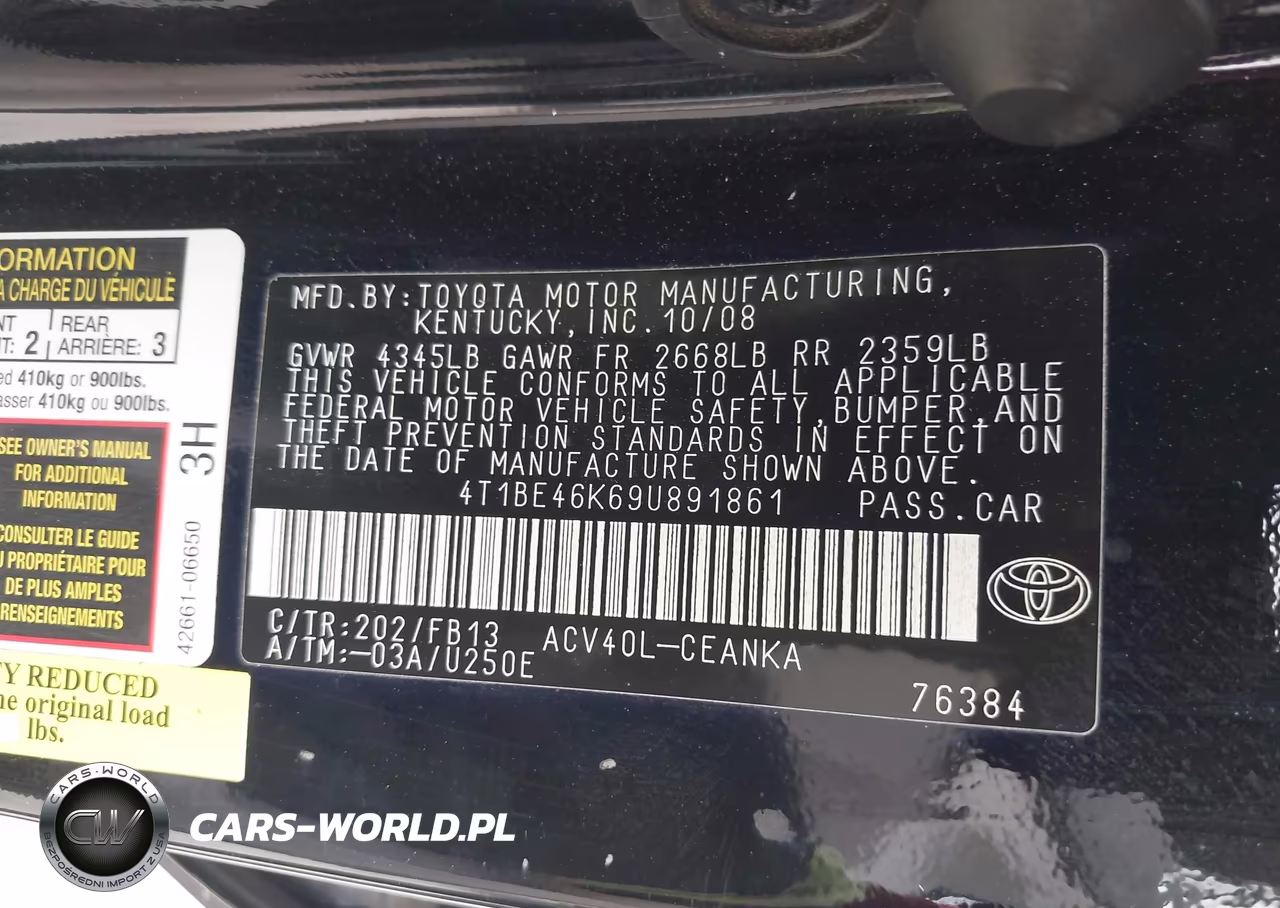 2009 Toyota Camry Le VIN:4T1BE46K69U891861 - 9