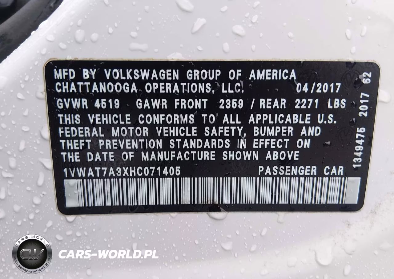 2017 Volkswagen Passat 1.8T S VIN:1VWAT7A3XHC071405 - 9