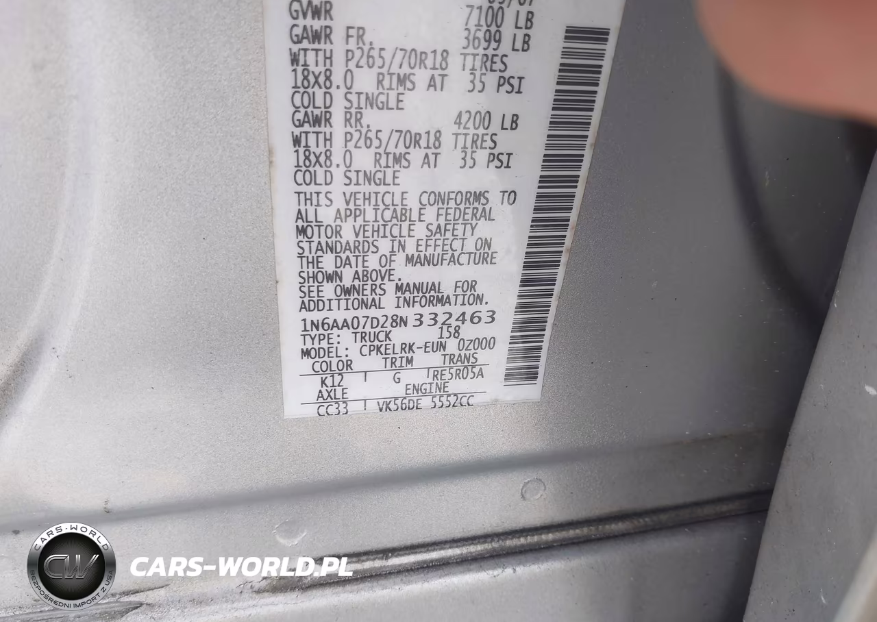 2008 Nissan Titan Xe VIN:1N6AA07D28N332463 - 9