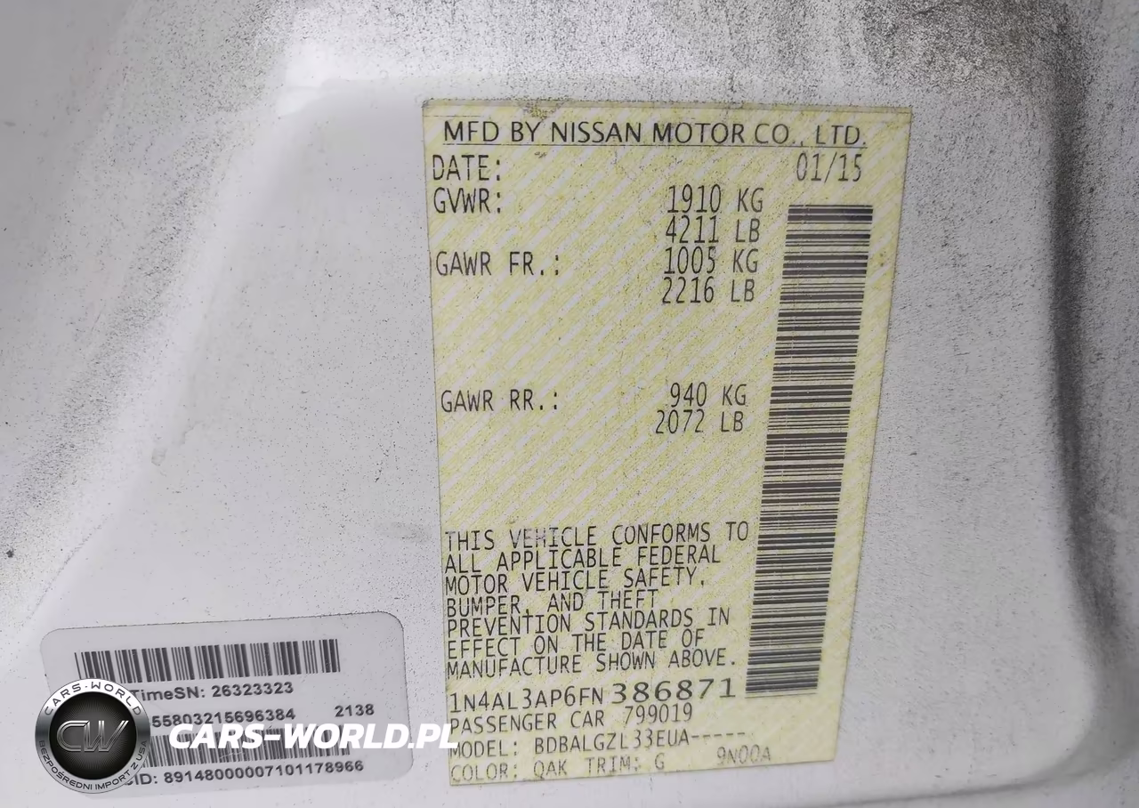 2015 Nissan Altima 2.5-2.5 S-2.5 Sl-2.5 Sv VIN:1N4AL3AP6FN386871 - 9