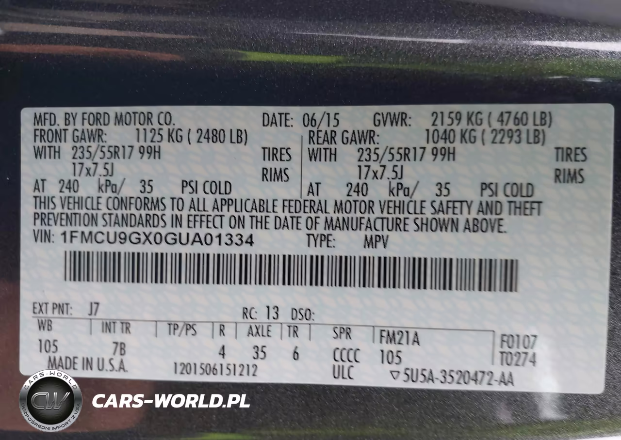 2016 Ford Escape Se VIN:1FMCU9GX0GUA01334 - 9
