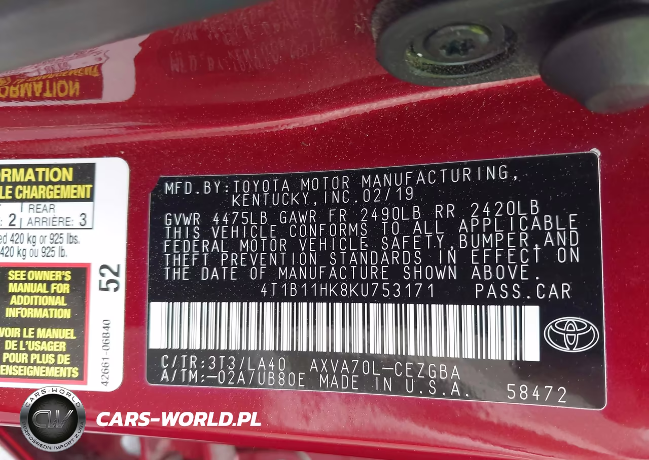 2019 Toyota Camry Xle VIN:4T1B11HK8KU753171 - 9