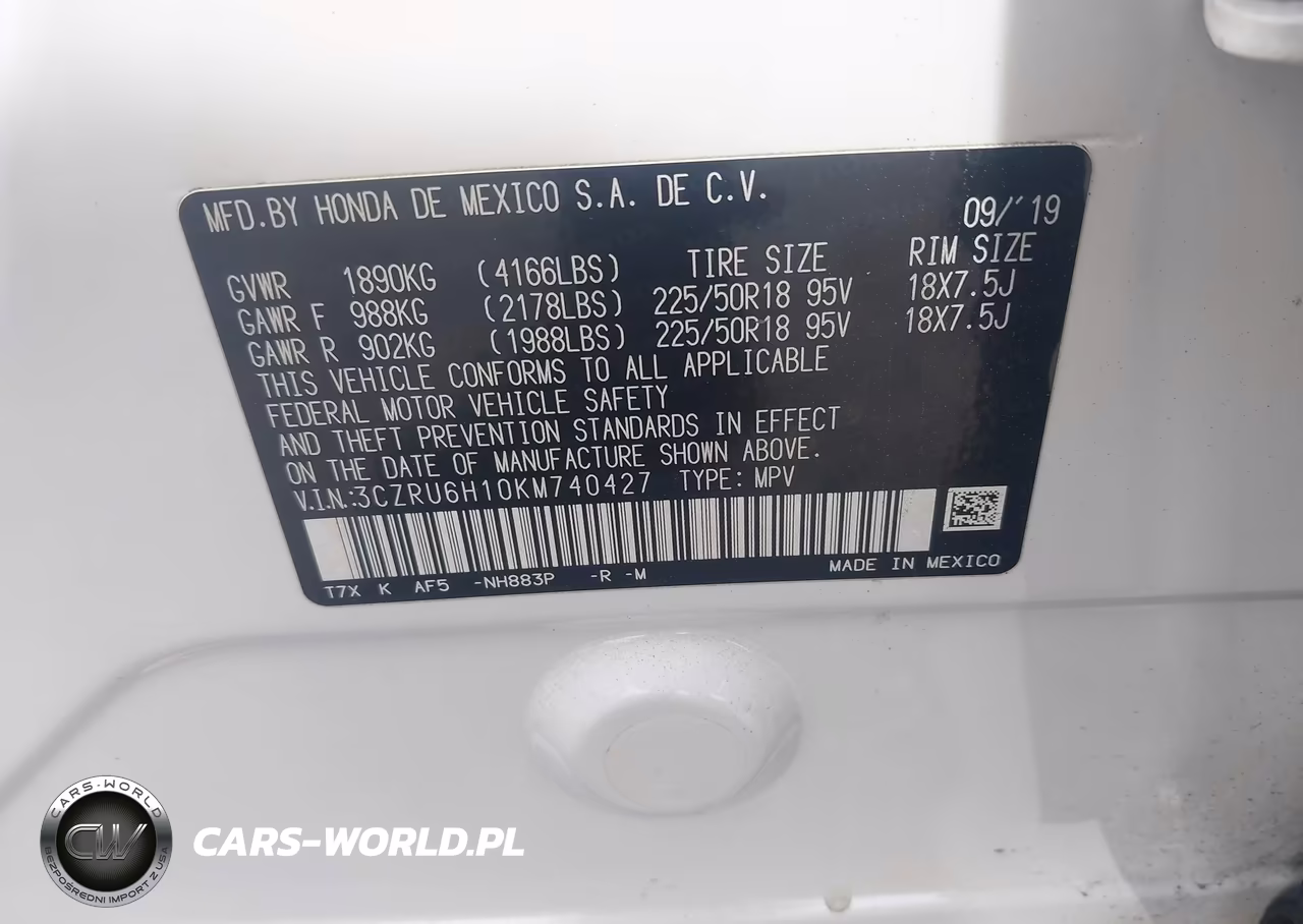 2019 Honda Hr-V Sport VIN:3CZRU6H10KM740427 - 9