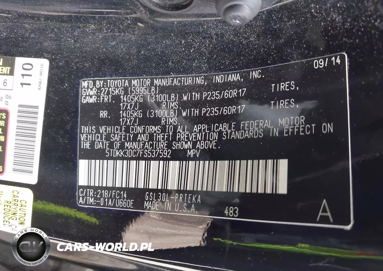 2015 Toyota Sienna Le 8 Passenger VIN:5TDKK3DC7FS537592 - 9