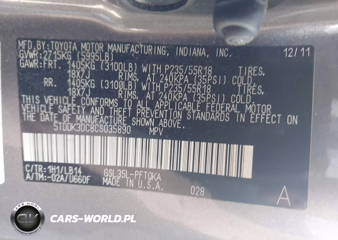 2012 Toyota Sienna Xle 7 Passenger VIN:5TDDK3DC8CS035890 - 9
