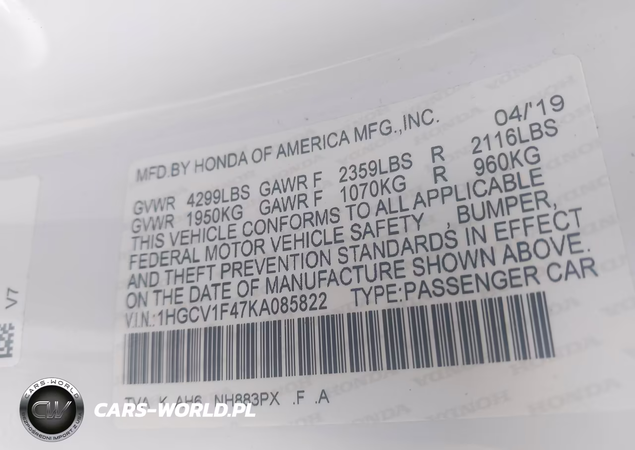 2019 Honda Accord Ex VIN:1HGCV1F47KA085822 - 9