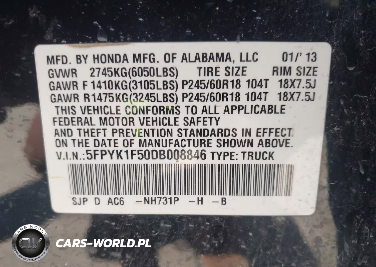 2013 Honda Ridgeline Rtl VIN:5FPYK1F50DB008846 - 9