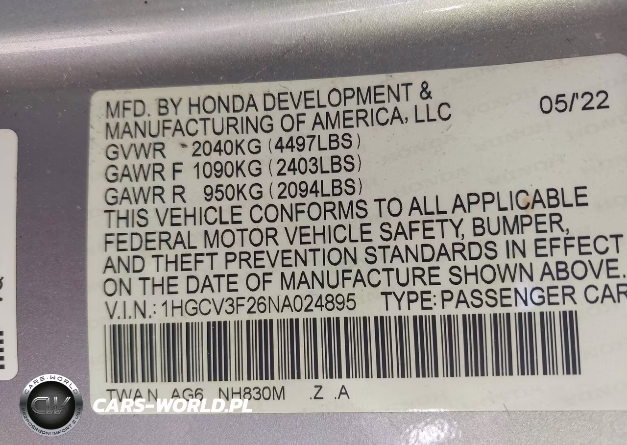 2022 Honda Accord Hybrid Sport VIN:1HGCV3F26NA024895 - 9
