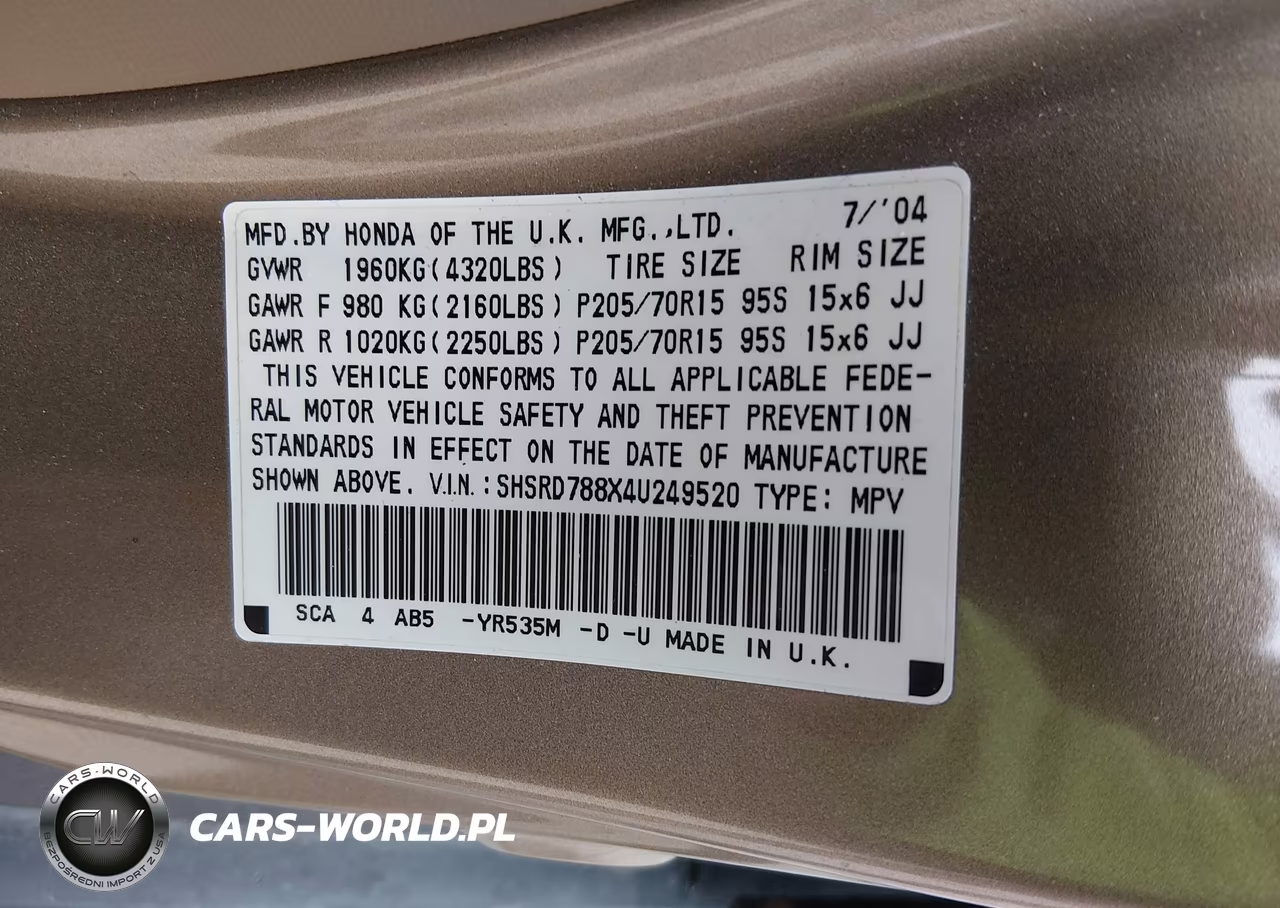 2004 Honda Cr-V Ex VIN:SHSRD788X4U249520 - 9