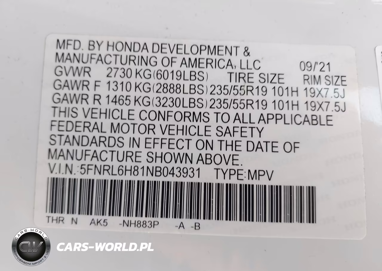 2022 Honda Odyssey Touring VIN:5FNRL6H81NB043931 - 9