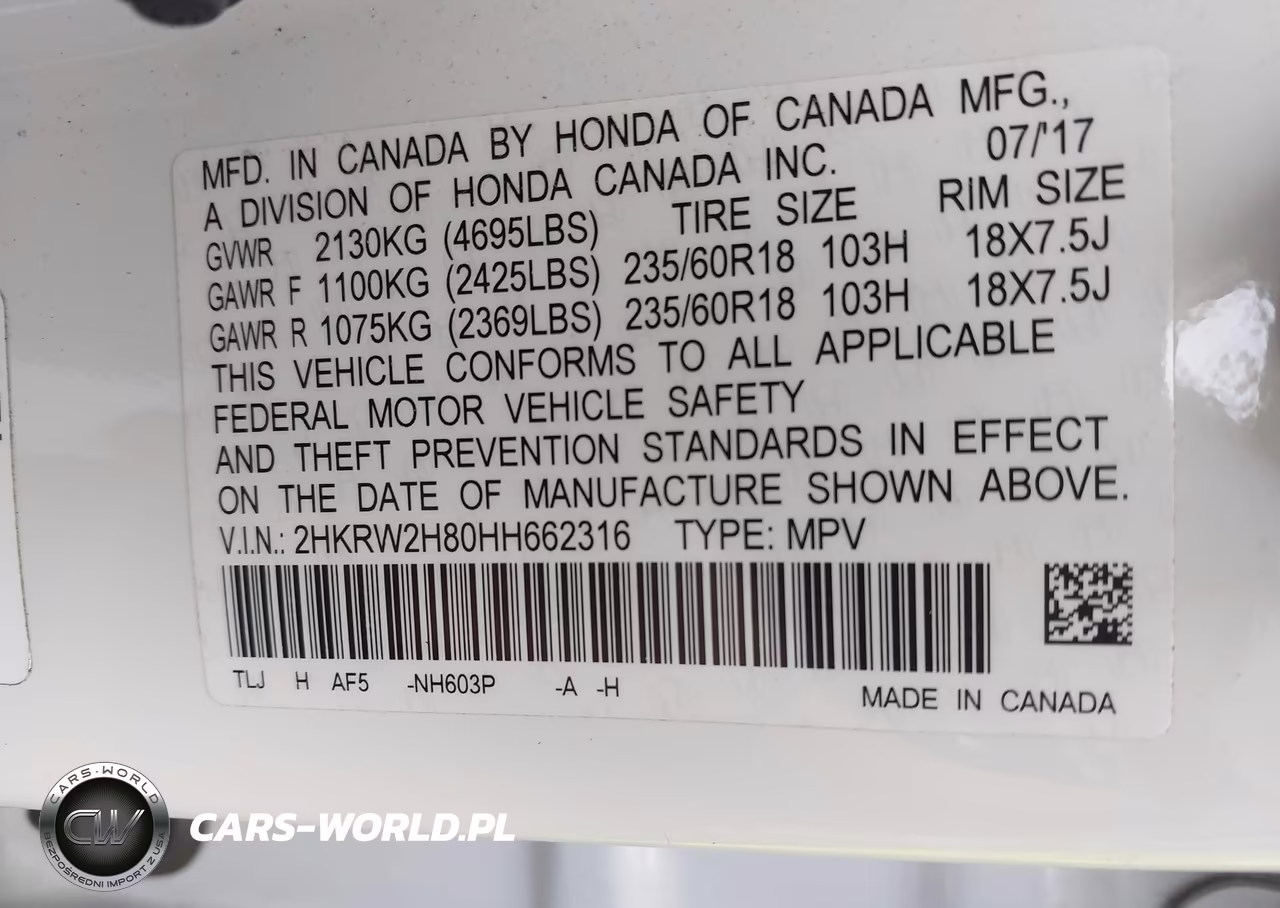 2017 Honda Cr-V Ex-L-Ex-L Navi VIN:2HKRW2H80HH662316 - 9