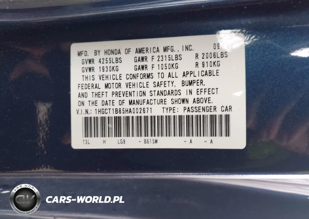 2017 Honda Accord Ex-L VIN:1HGCT1B85HA002671 - 9