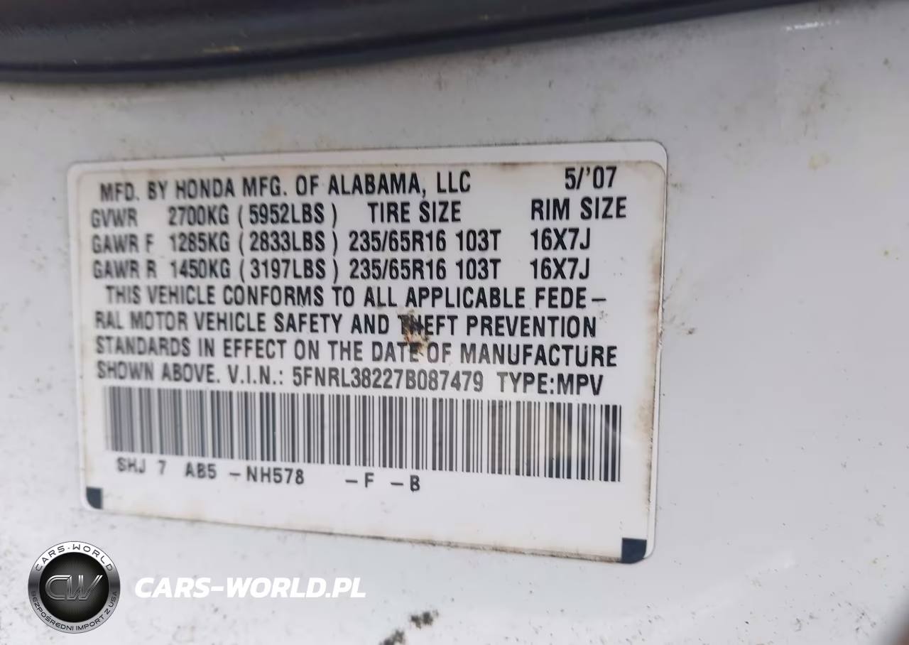2007 Honda Odyssey Lx VIN:5FNRL38227B087479 - 9