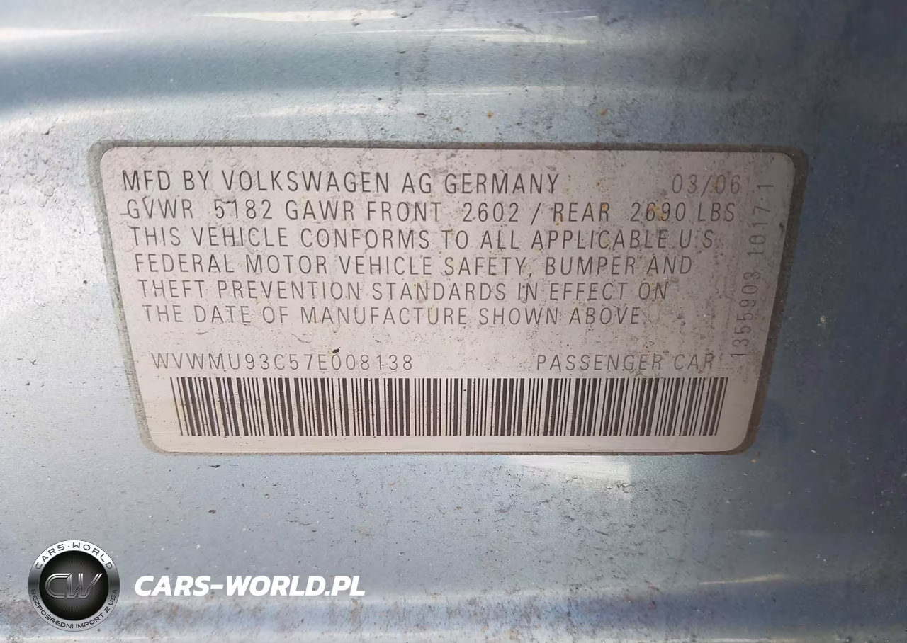 2007 Volkswagen Passat 3.6 VIN:WVWMU93C57E008138 - 9