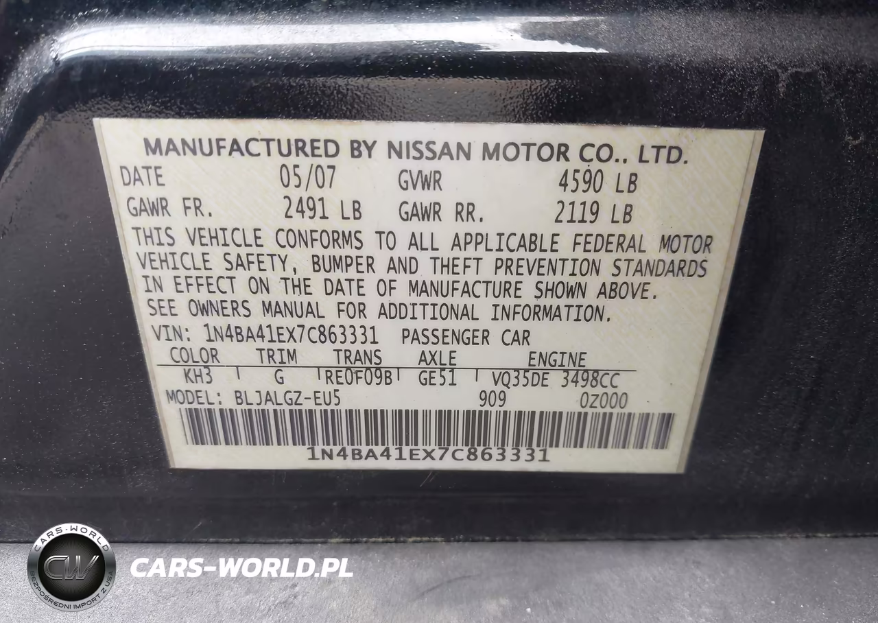 2007 Nissan Maxima 3.5 Sl VIN:1N4BA41EX7C863331 - 9