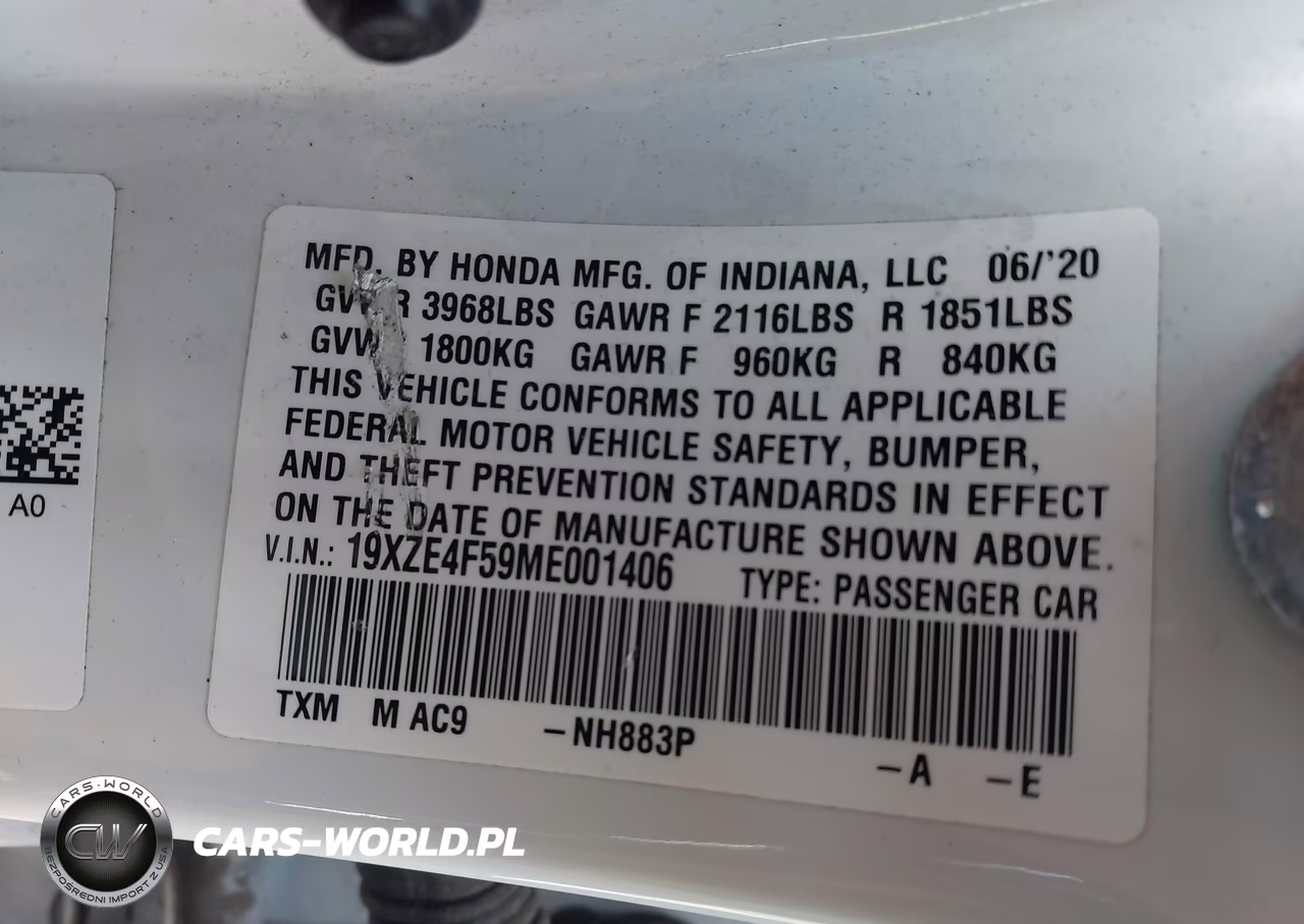 2021 Honda Insight Ex VIN:19XZE4F59ME001406 - 9