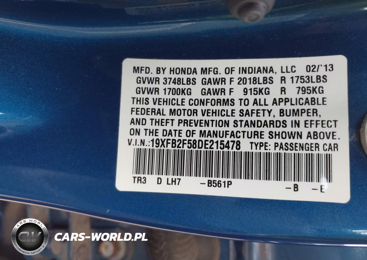2013 Honda Civic Lx VIN:19XFB2F58DE215478 - 9