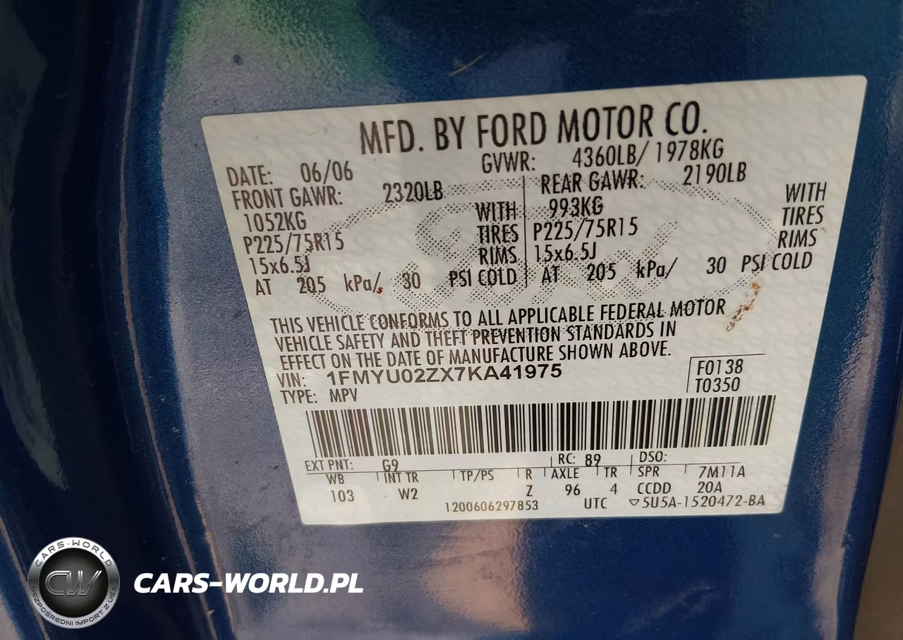 2007 Ford Escape Xls-Xls Manual VIN:1FMYU02ZX7KA41975 - 9