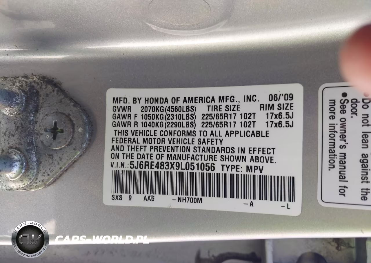 2009 Honda Cr-V Lx VIN:5J6RE483X9L051056 - 9