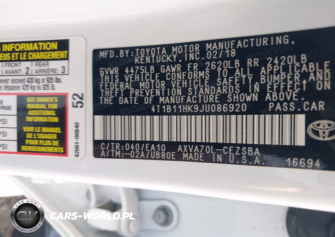 2018 Toyota Camry Se VIN:4T1B11HK9JU086920 - 9