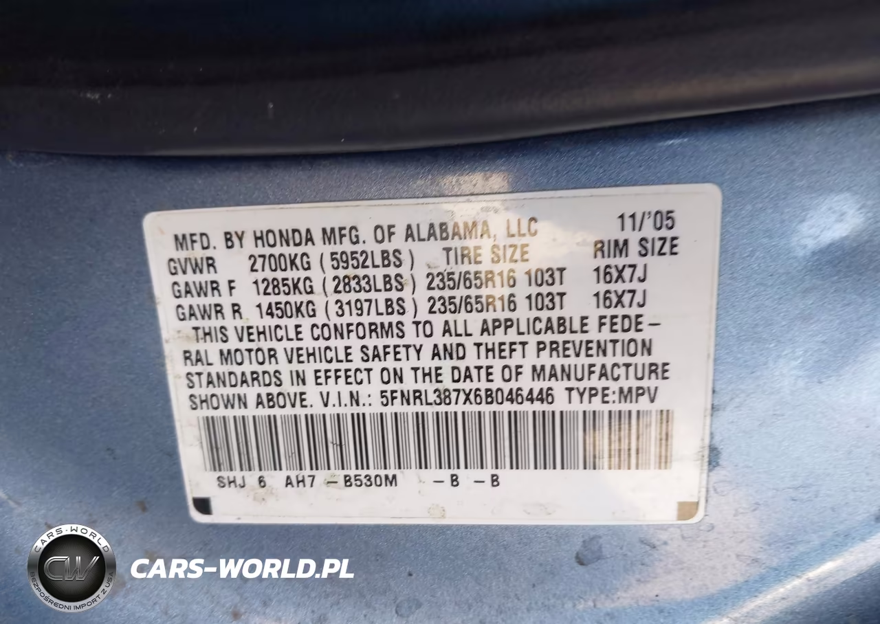 2006 Honda Odyssey Ex-L VIN:5FNRL387X6B046446 - 9
