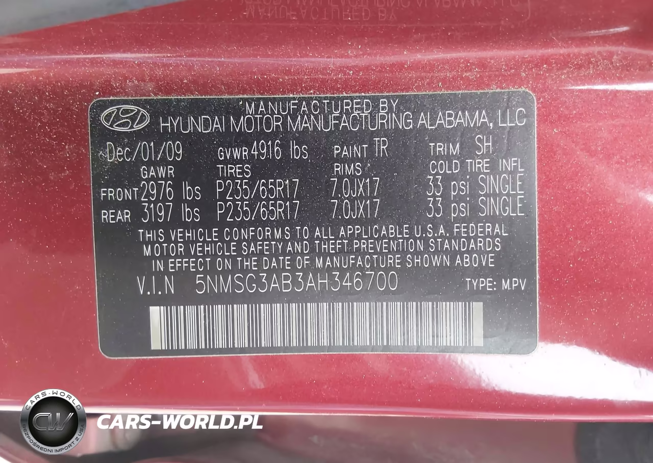 2010 Hyundai Santa Fe Gls VIN:5NMSG3AB3AH346700 - 7