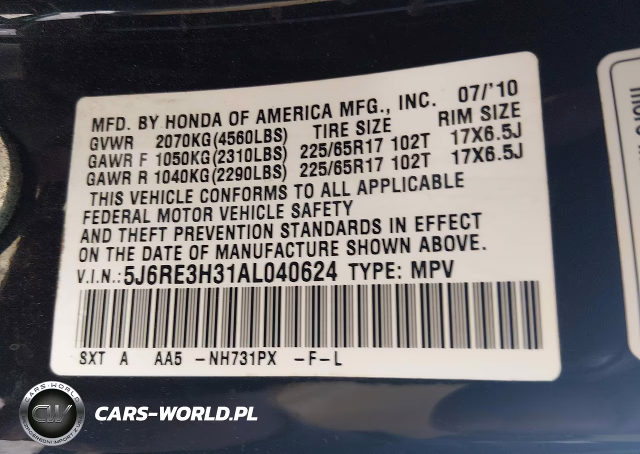 2010 Honda Cr-V Lx VIN:5J6RE3H31AL040624 - 9