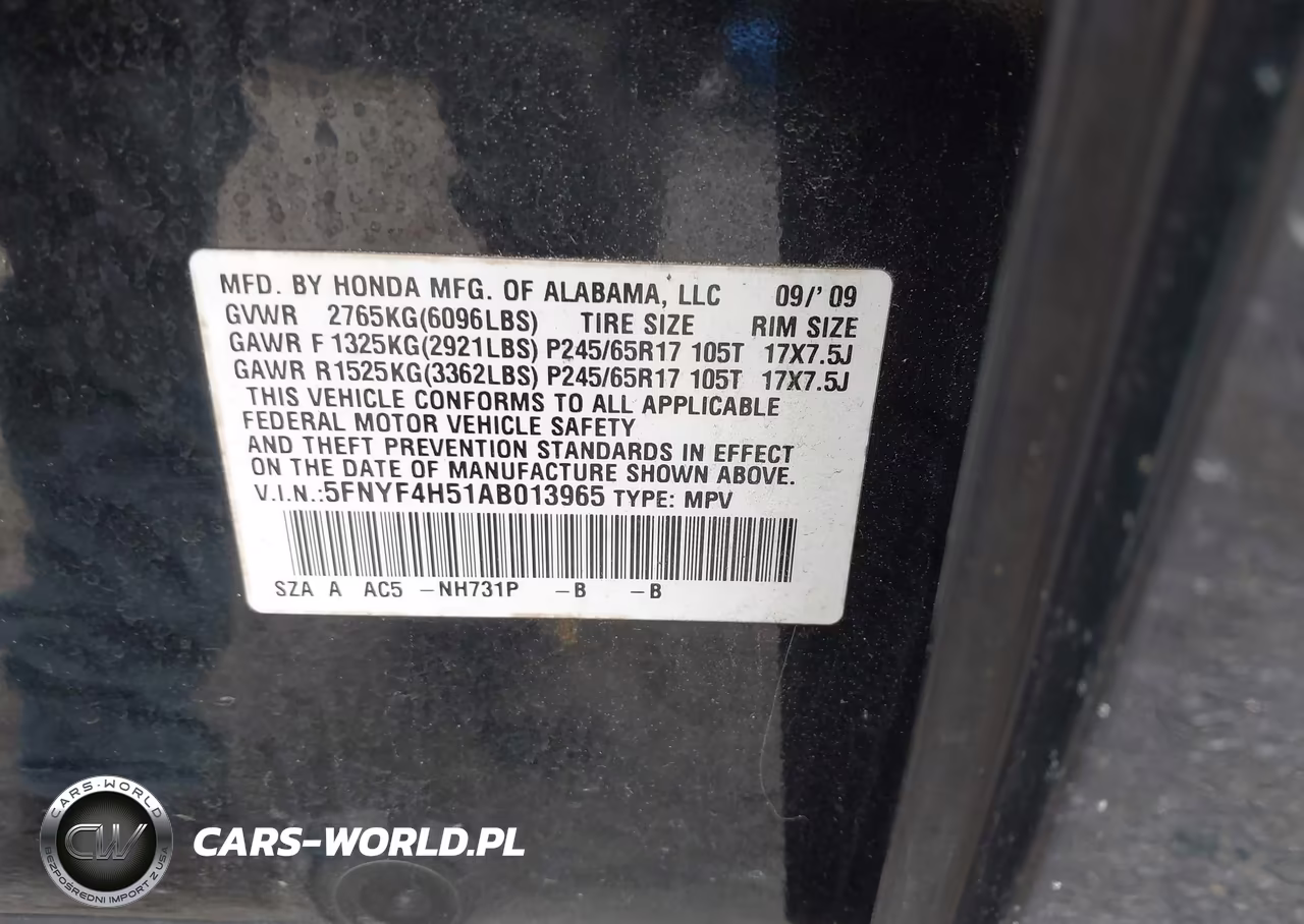 2010 Honda Pilot Ex-L VIN:5FNYF4H51AB013965 - 9