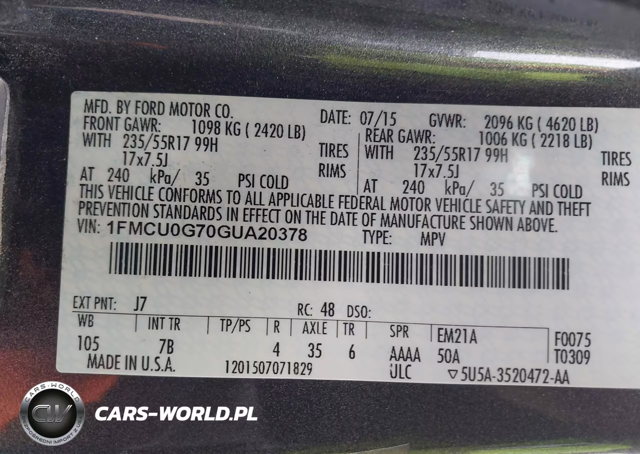 2016 Ford Escape Se VIN:1FMCU0G70GUA20378 - 9