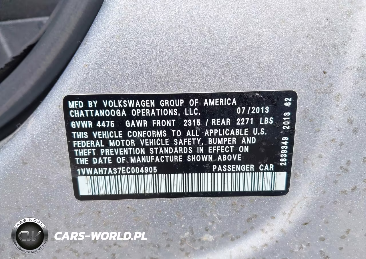 2014 Volkswagen Passat 2.5L S VIN:1VWAH7A37EC004905 - 9