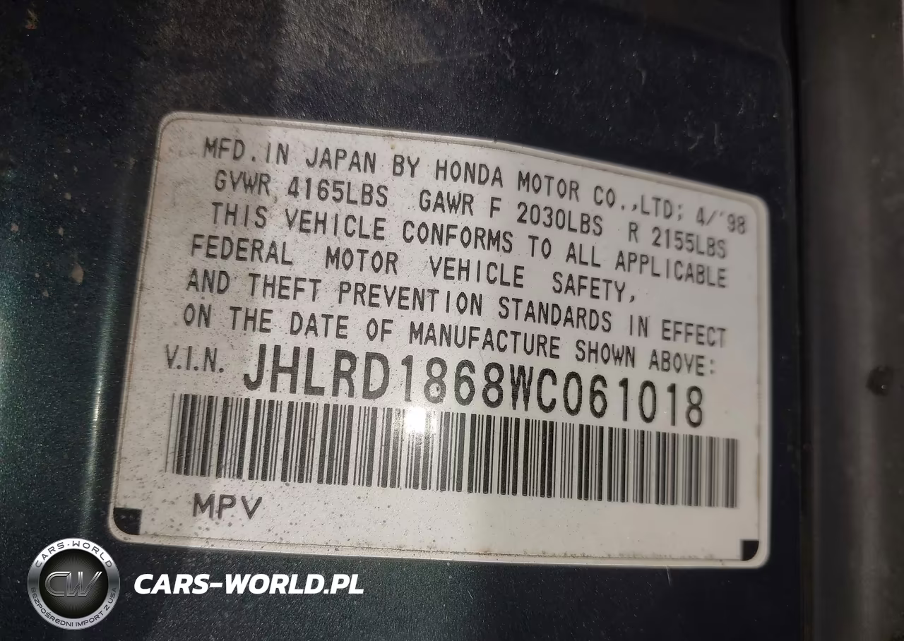 1998 Honda Cr-V Ex VIN:JHLRD1868WC061018 - 9