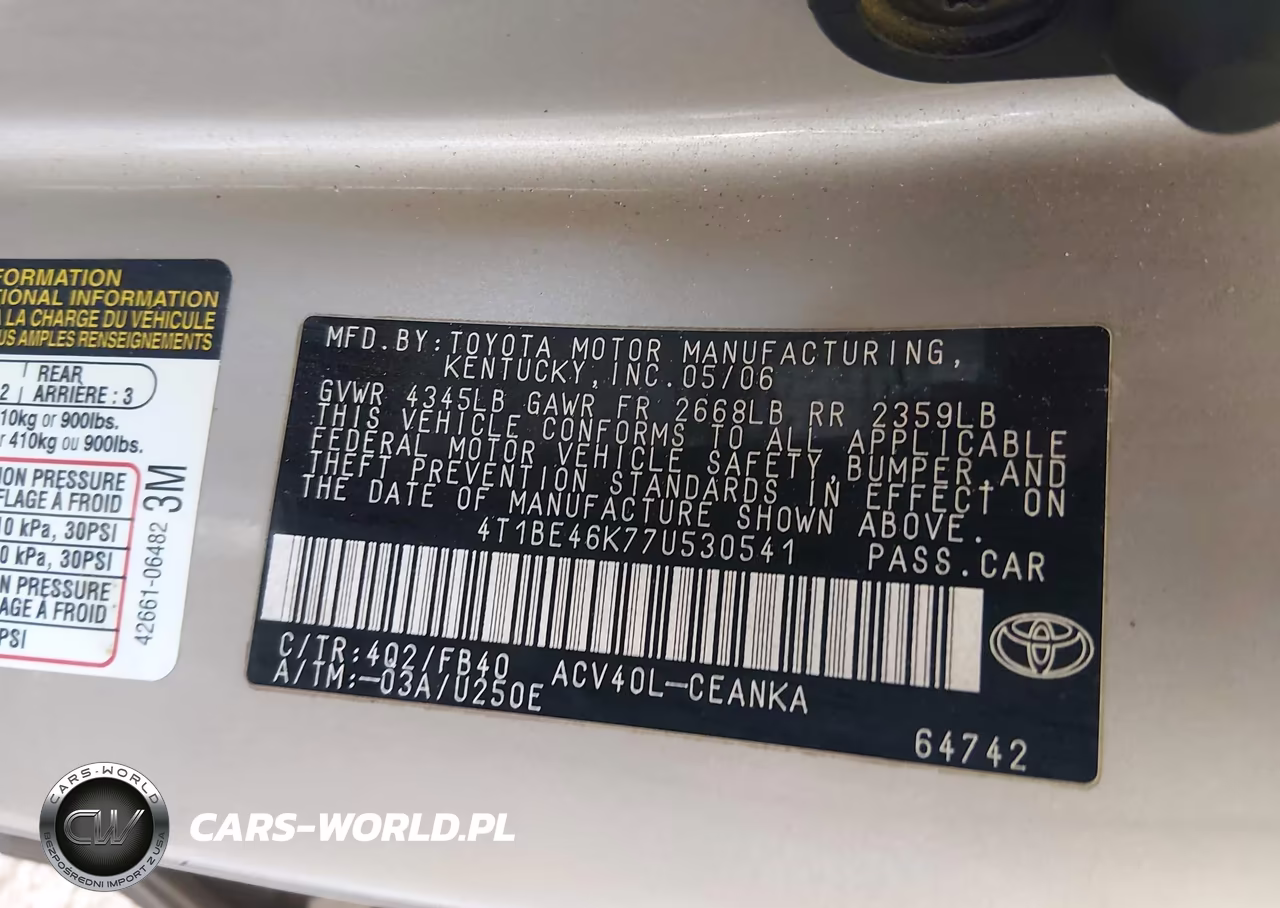 2007 Toyota Camry Le VIN:4T1BE46K77U530541 - 9