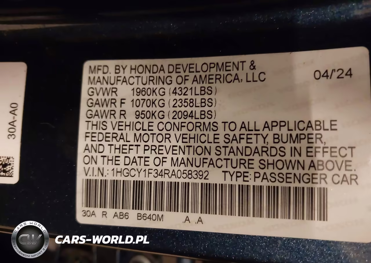 2024 Honda Accord Ex VIN:1HGCY1F34RA058392 - 9